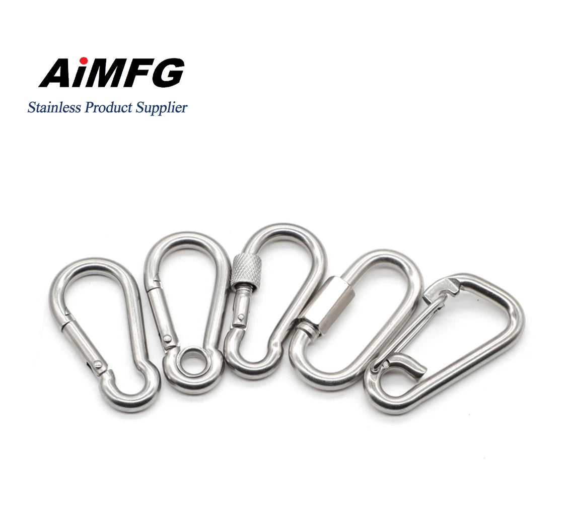 Stainless Steel 304 Spring Carabiner Clip Anti-Corrosion Locking Snap Hook for Heavy Industry Marine Use