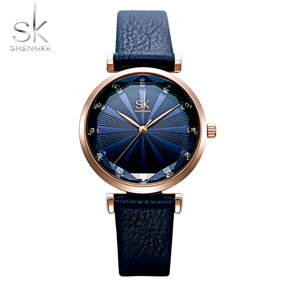 SHENGKE Watches Wholesale Flower Star Dial Watch Leather Band Alloy Case Glass Waterproof Women Simple Brand Girl Dropshipping