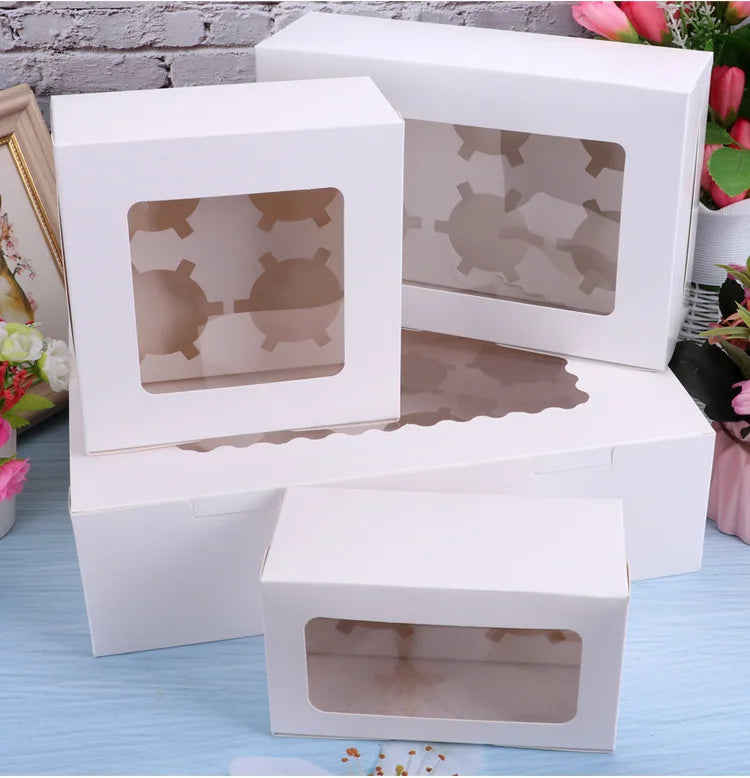 Custom Cupcake Holder Boxes with Window  White Cardboard Kraft Paper Muffin Box with Inserts