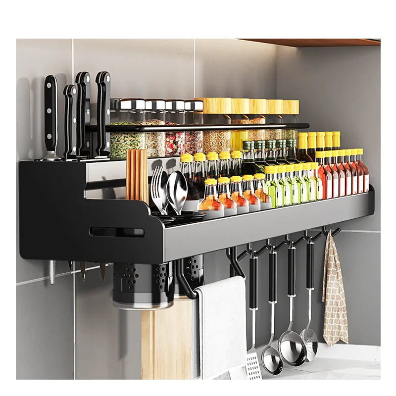 Kitchen Detachable Knife Organizer Wall Mounted Stainless Steel Seasoning Rack Spice  Storage Rack