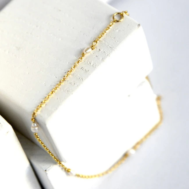 GB119 Handmade 14K Gold Filled Beaded Chain Bracelets Women Dainty Pearl Bead Bracelet for Women Christmas Gift WATERPROOF