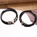 Engraving Name Bead and Heart Charms Bangle Men Black Layered Braided Leather Rope Bracelets Jewelry Wholesale
