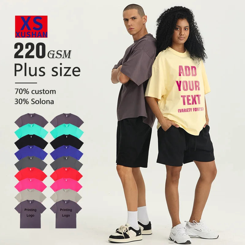 Customizable Unisex 220g Summer Cotton Embroidery Neck Tee Tops White Short Sleeve Outdoor Sport Plain T-shirt Logo Men's