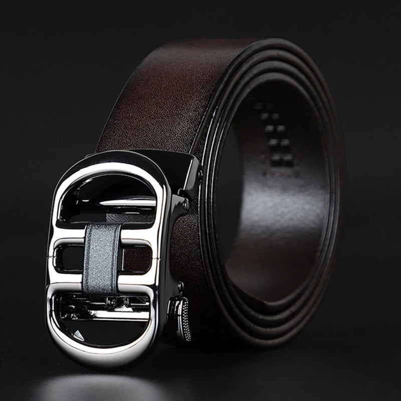 Wholesale Custom Mens Leather Ratchet Belt With Automatic Buckle 3.85cm Wide Adjustable Genuine Leather Belt for Men