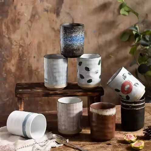 Japanese Style Pottery Tea Set Sushi Ceramic Mug 300ml Stoneware Hand-painted Coffee Milk Water Cup
