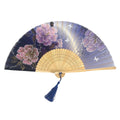 Purple Flower Women Fan With Large Floral Fabric Foldable Fan Handmade Traditional Folding Bamboo Wedding Cloth Japanese Fan