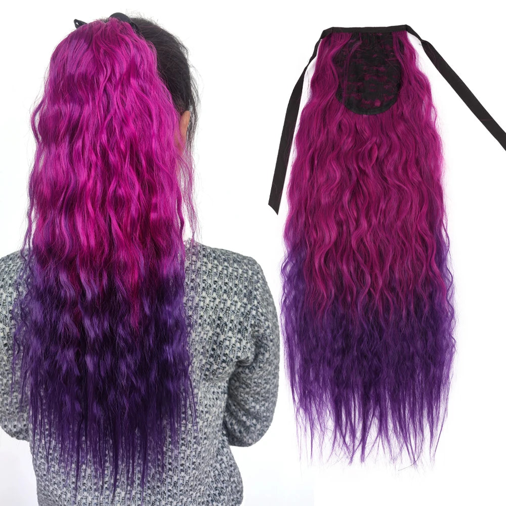 Fake Hair Horse Tail Synthetic Long Corn Wavy Curly Clip in Ponytail Hair Extension Heat Resistant Tie up Synthetic Pony Tail
