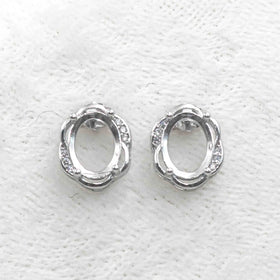 Sterling Silver 7*9mm Semi Mount Stud Earrings Empty Frame Support Blank Setting S925 Base Without Center Stone for DIY Inlay