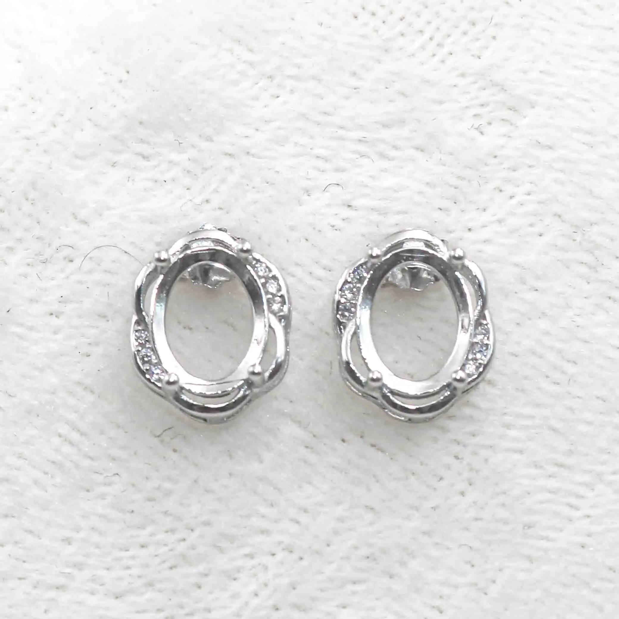 Sterling Silver 7*9mm Semi Mount Stud Earrings Empty Frame Support Blank Setting S925 Base Without Center Stone for DIY Inlay