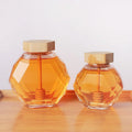 Hexagonal Glass Honey Jar Honey Storage Bottle With Wooden Lid and Stick