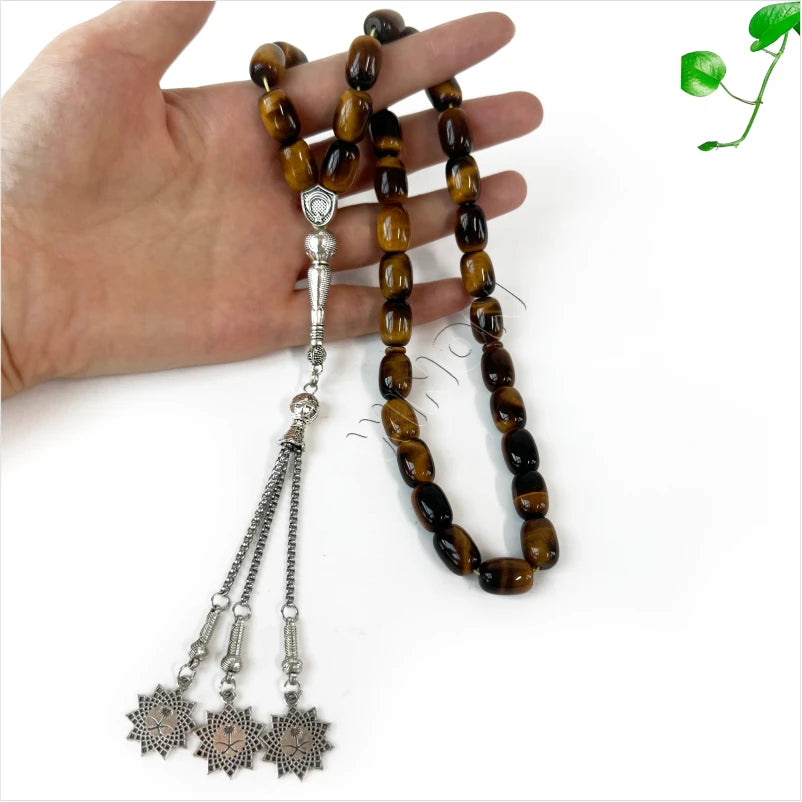 10*14mm Tasbih Prayer Beads Natural Yellow Tiger Eye Stone Islamic Misbaha Rosary Beads Muslim 33 Prayer Beads