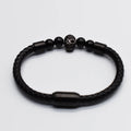 BMZ 2026 Men's Real Leather Braided Bracelet Matt Gold All Black Skull Classic Style Gold Plated for Gifts and Parties