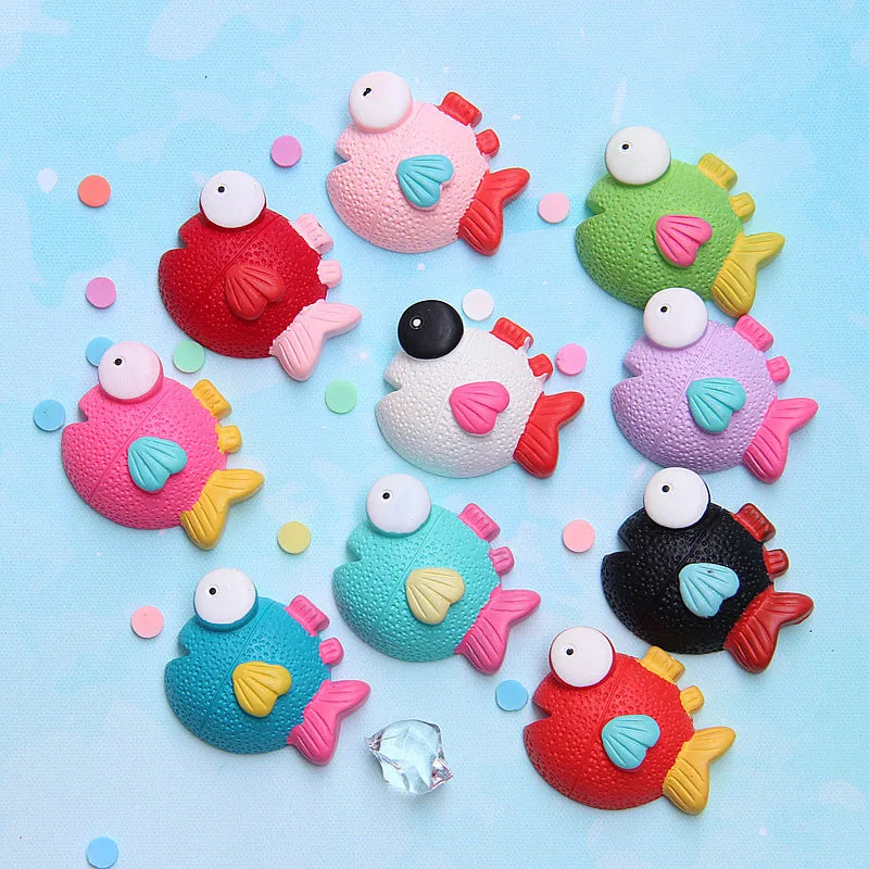 Drop Shipping Support Kawaii Colored Bubble Fish Flatback Resin Cabochons Brooch Bobby Pin Hair Accessories