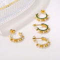 Micci New Arrived Stainless Steel Trendy Design Shiny 18K Gold Plated Colorful Zirconia Inlaid Bead Punk Style Stud Earrings