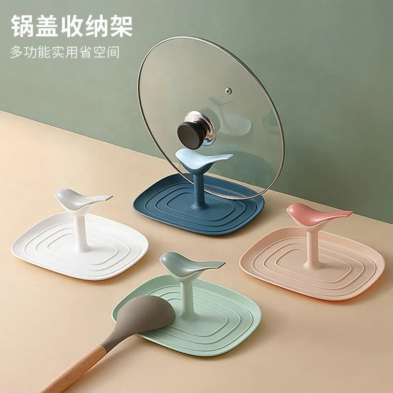2024 New Bird Pot Cover Rack Household Spatula Storage Tray Creative Kitchen Multifunctional Plastic Soup Spoon Support Mat