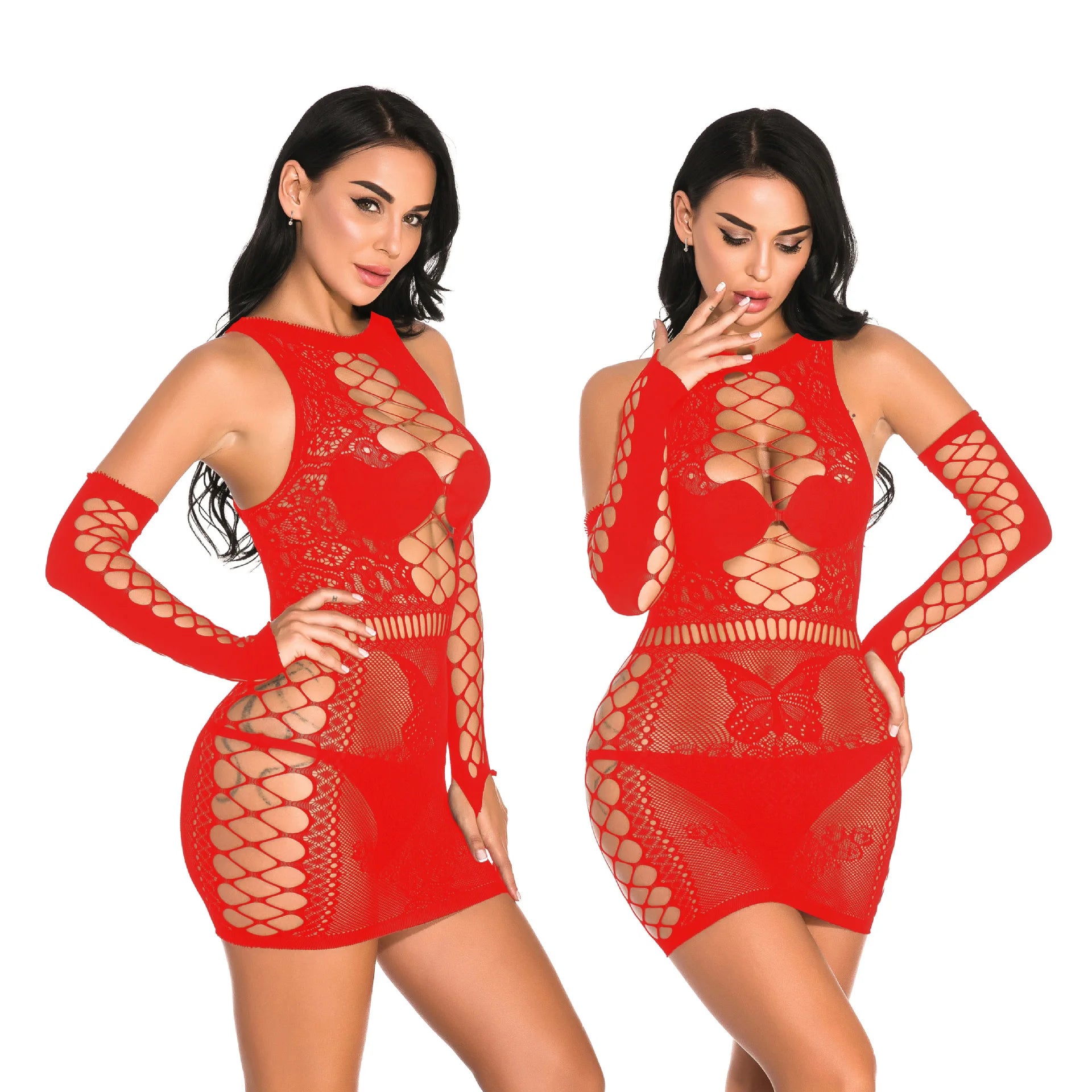Fashionable Transparent Red Sexy Teddy Baby Doll Lingerie Hot Sexy Girls See Lingerie Temptation Bodysuit with Lace Decoration