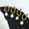 Trendy 316l Square Earrings Natural Pearl 18k Gold Plated Stainless Steel Women Earrings