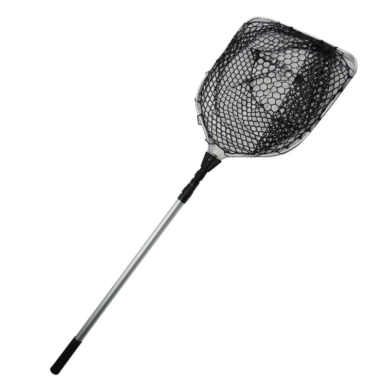 Custom OEM Telescopic Folding Alloy Frame Carp Fishing Landing Net With Aluminum Long  Handle Pole and Rubber Mesh