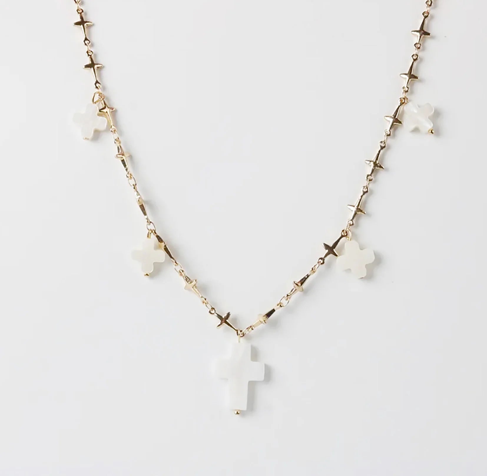 New 18k Gold Cross Chain Shell Cross Charms Dainty Christian Faith Necklace For Women