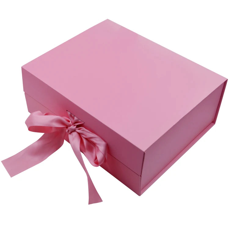 Customized logo pink Luxury Magnetic Ribbon Folding Gift Box Magnetic Buckle Cardboard Shoe and Apparel Shipping Box