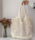 Wholesale Large Capacity Women's Tote Bags Mesh Knitted Crochet Beach Bags Hollow Out Shopping Bags for Women