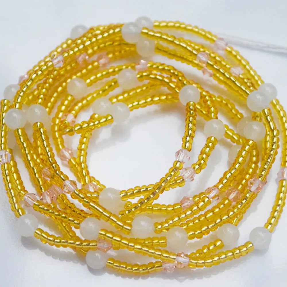 Gold Seed Beads White Glow in the Dark Weightloss Double String Cotton Tie on African Waist Beads Belly Chain Body Jewelry Women