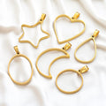 Stainless Steel 18K Gold Plated Pendant Geometry Blank Heart Round Moon Star Hollow Frame Cabochon Base for Diy Jewelry Making