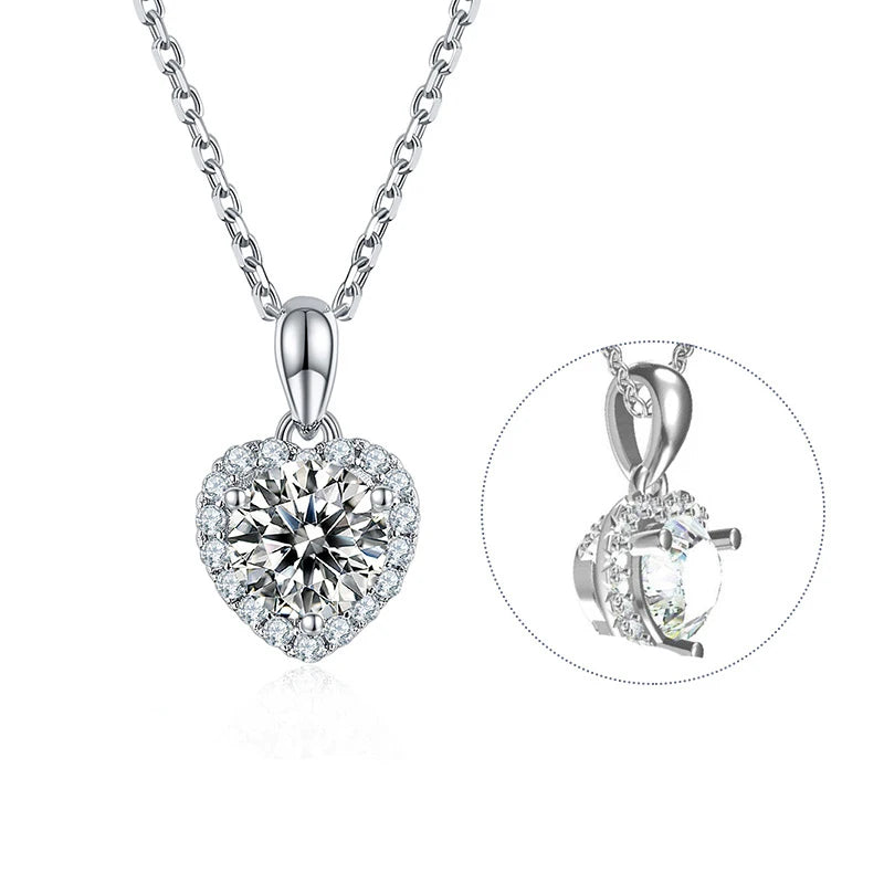 Abiding Jewelry Factory OEM/ODM Jewellery Heart Shape 925 Sterling Silver 6.5mm Moissanite Diamond Necklace