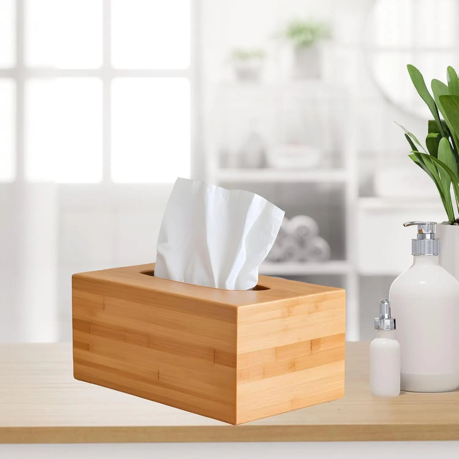 Minimalist Rectangular Wooden Bamboo Tissue Facial Paper Box Cover With Sliding Bottom for Bathroom Office Desk Nightstand