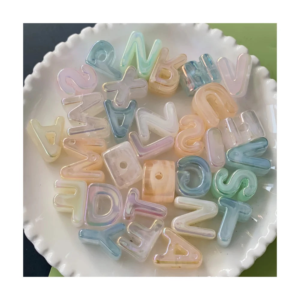 100Pcs Fashion Acrylic Beads Mixed AB Rainbow Color Capital Letter for DIY Jewelry Making Necklace Women Jewelry Findings