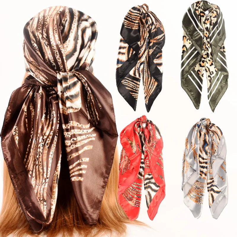 Low Costom Design square Scarf Wholesale Fashion Women  Soft  Leopard Print Scarves Triangle Scarf Malaysian Hijab Bandannas