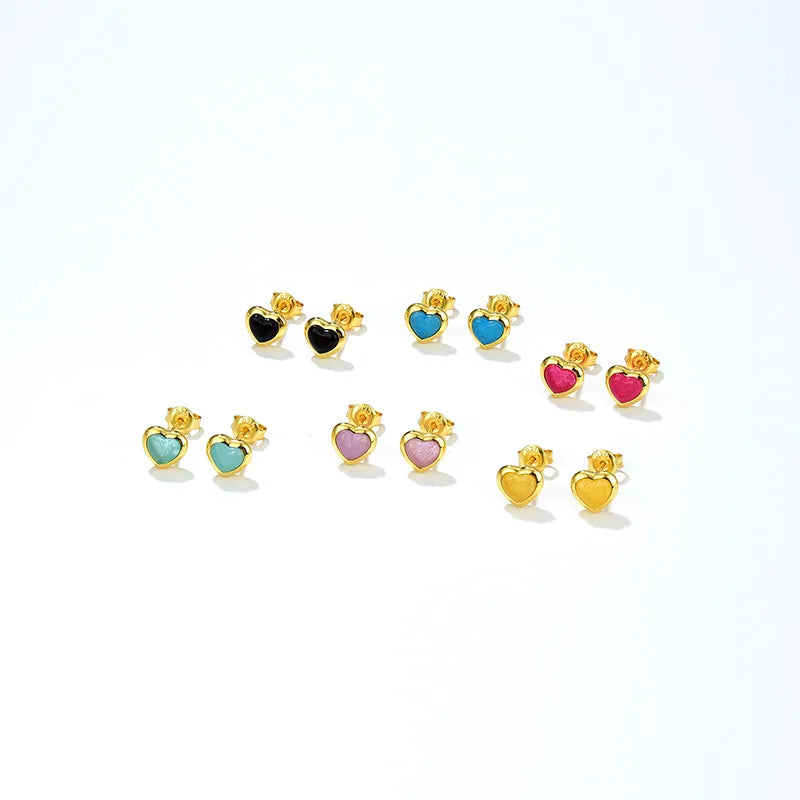 S925 Sterling Silver Cute Heart Black Onyx Natural Stone Woman Fashion 18K Plated Earring Studs 1Pair Earrings for Woman Jewelry