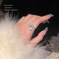 New Fashion CZ Silver Open Adjustable Bowknot Small Zircon Female Ring for Women Jewelry Gift