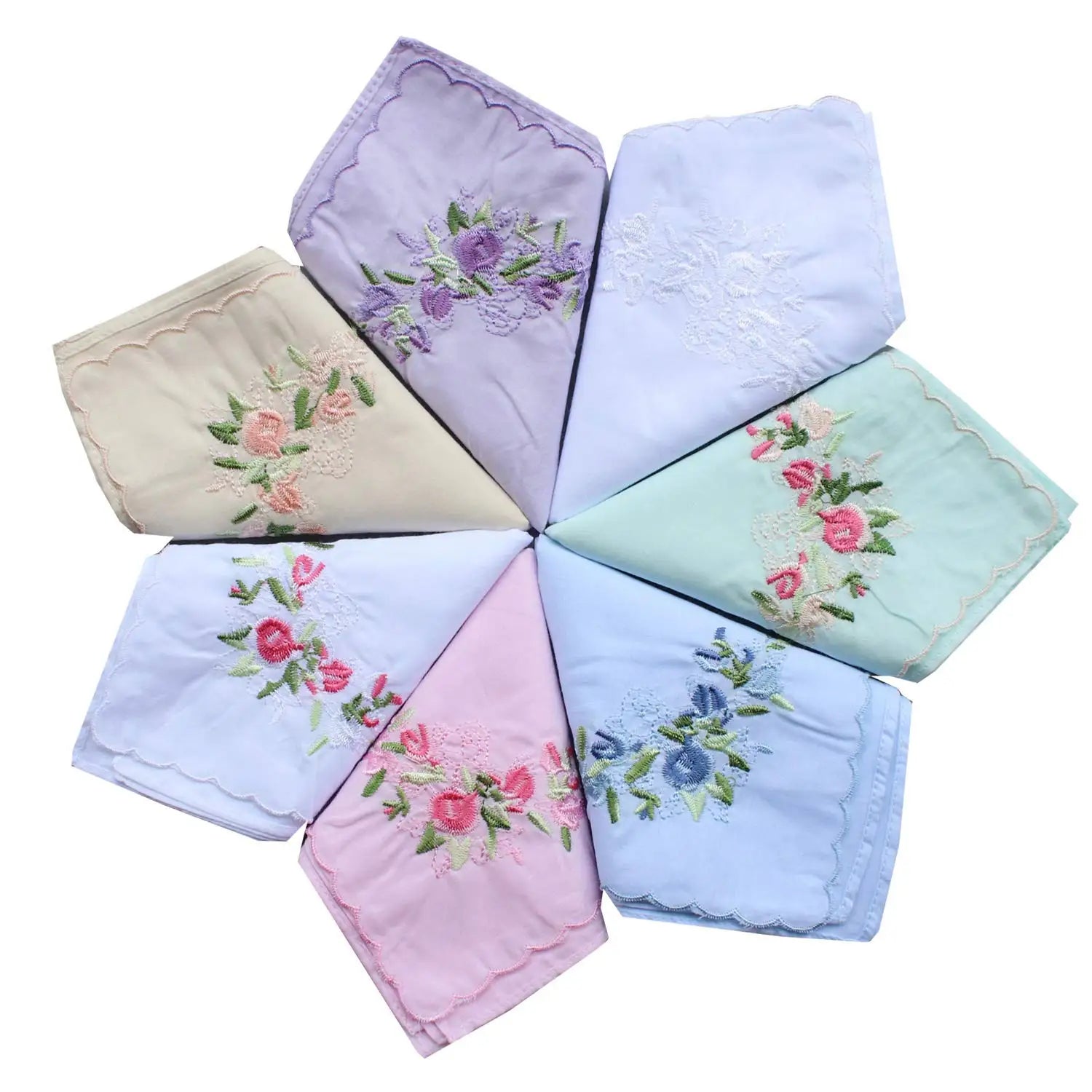 Wholesale Luxury Ladies 35*35cm Embroidered Flower Hankies Custom Cotton Embroidery Handkerchiefs for Wedding Home Decoration