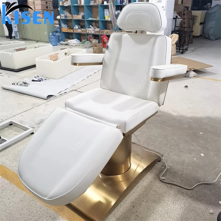 KISEN Luxury Led Light Electric Massage Black Facial Chair Beauty Table Face Eyelash Bed with 3 Motors for Spa Beauty Salon