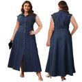 Y218381 Plus Size Women's Denim Dresses Women Casual Sleeveless Turn-Down Collar Single Breasted Cardigan Women Jean Dresses