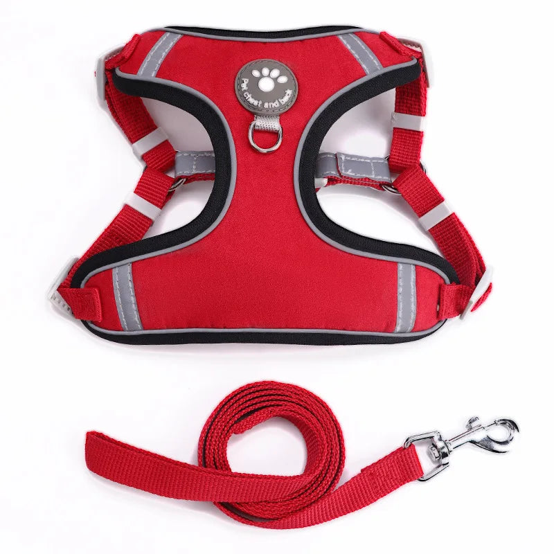 Popular Color Pet Harness Dog Leash Large Size Reflective Velvet Dog Harness Suede Colorful Pet Harness Set