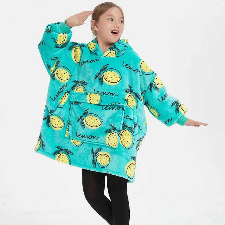 Factory OEM Children Wearable Blanket Hoodie Oversized Hooded Blanket Warm Fleece Sweatshirt Hoodie Blanket Sleeved Manufacturer