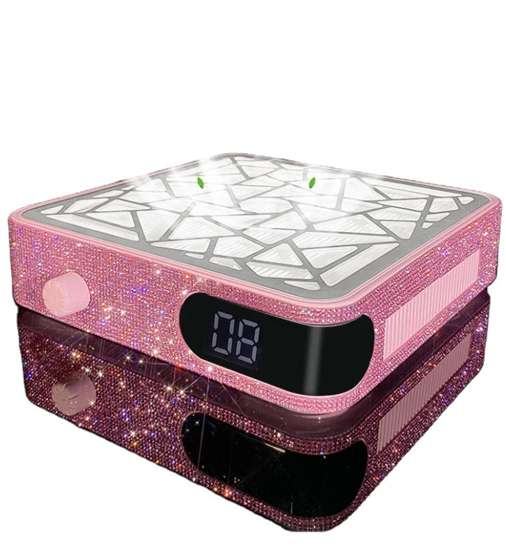 2024 Rechargeable Portable Nail Vacuum Cleaner Pink AB Rhinestones 3500RPM Brushless Extractors Professional Plastic Nail Dust