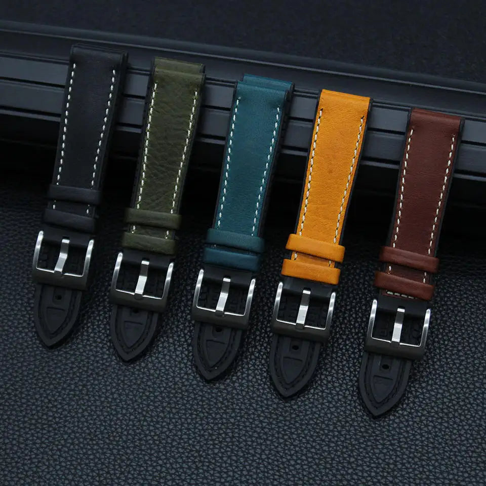 Luxury 20mm 22mm Waterproof FKM Rubber Watch Bands Wholesales 2 Piece of Navy Blue Full Grain Hybrid Watch Straps