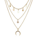 Retro Star Moon Multi Layer Necklace Pentagram Collar Chain for Women Jewelry