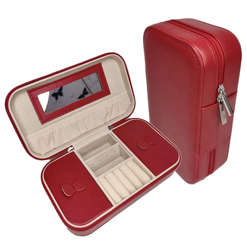 Wholesale Portable Travel Jewelry Case Leather Storage Organizer Box Rings Earrings Necklaces 18x10x5.5cm Multi-color Handmade