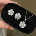 Natural Freshwater Pearl Necklace and Earring Set Beautiful Shell Inlaid Cherry Blossom 6-7mm Colorful Two Piece Jewelry Set