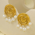 18K Gold Plated Unique Spiral Pearl Earrings and Necklaces Jewelry Set 316L Stainless Steel Non-Tarnish for Women