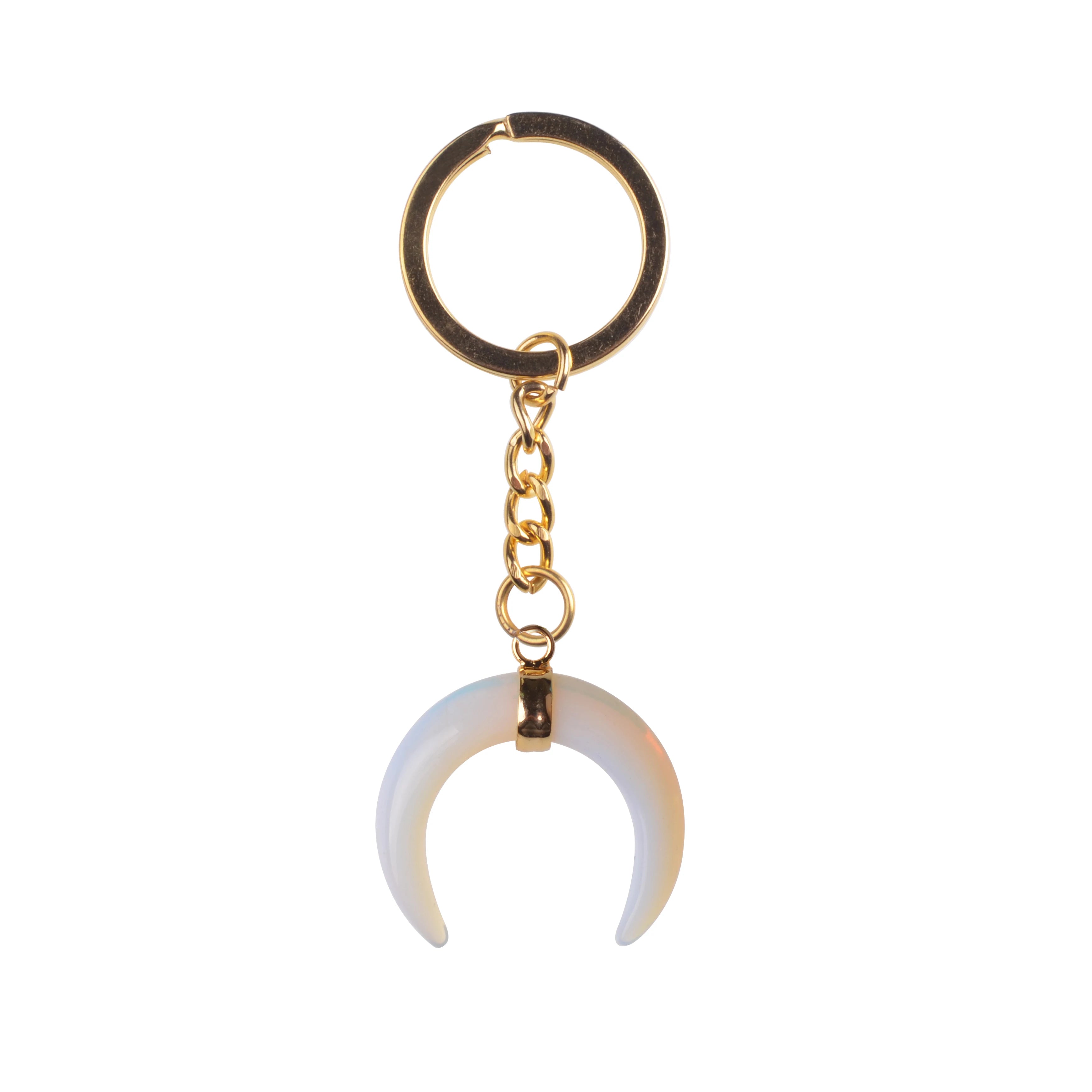 JOYA GIFT Fashion Natural Syn.Opal Moon Shaped Pendant Metal Keychain Accessories Healing Crystal Bag Wallet Pendant for Women