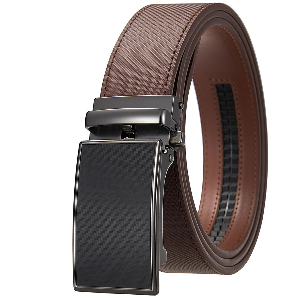 New Fashion Black Brown Formal Classic Business Men's Adjustable Zinc Alloy Metal Automatic Buckle Ratchet Genuine Leather Belt
