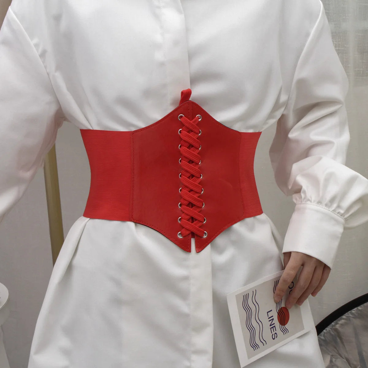 New Vintage Wide Elastic Tied Waspie Cinch Belt for Lady Dresses Retro Red Lace up Tied Waspie Corset Waist Belt for Women