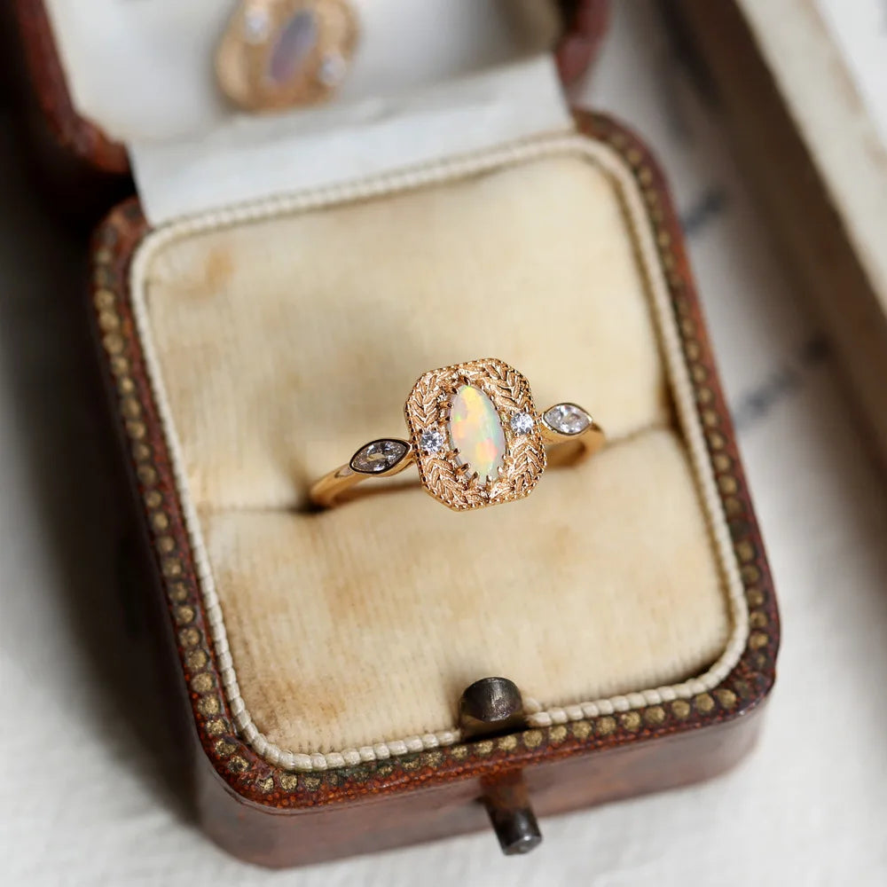 Vintage Luxury Opal Rings for Woman Synthesis Opal 925 Sterling Silver K Gold Plated Oct Birthstone Birthday Gift LAMOON