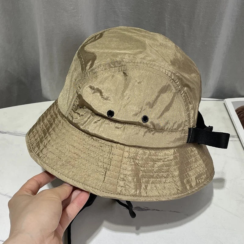 2022 Street Style Quick-drying Dry Hat  Round Top Cool Bucket Hat Blank 100% Nylon Rope Hats with Buckle and String