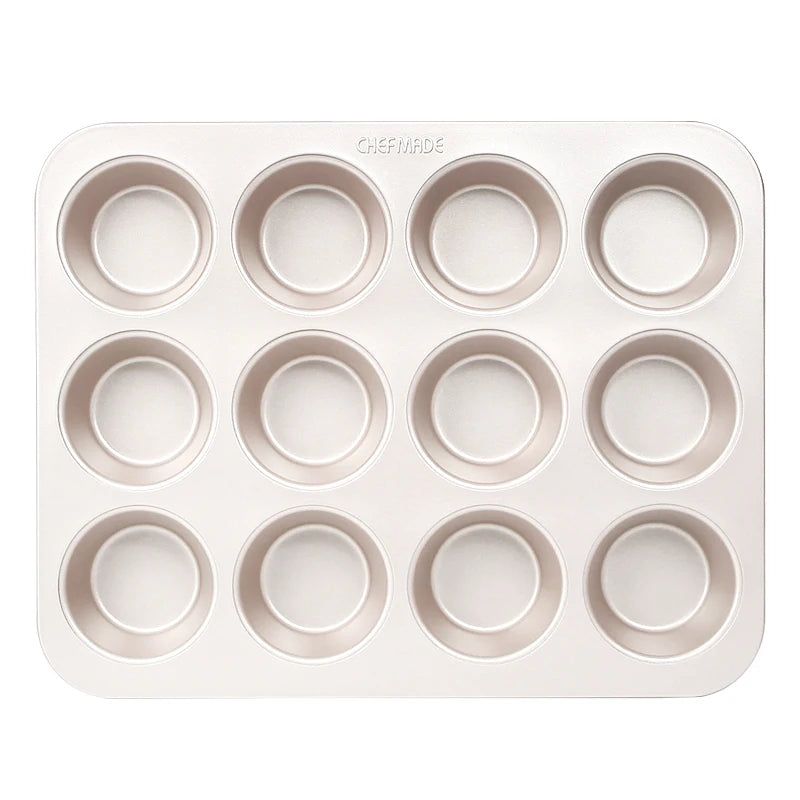 For WK9067 for Gold 12-Cavity Carbon Steel Non-Stick PFOA Free Eco-Friendly Cupcake Muffin Pan Bakeware for Baking